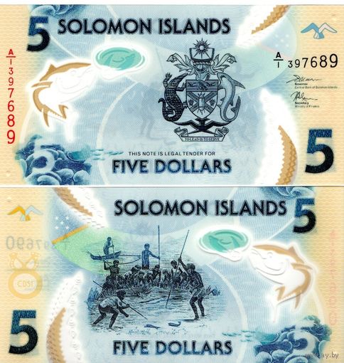 Соломоновы острова 5 долларов 2019 год UNC (полимер из пачки)