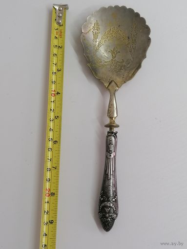 Большая салатная ложка, ручка серебро 875 пробы СССР, вес 78гр, торги с Рубля