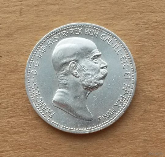 Австро-Венгрия, 1 крона 1908 г., 60 лет царствованию Франца Иосифа I, серебро 0.835