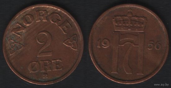 Норвегия km399 2 эре 1956 год (_8