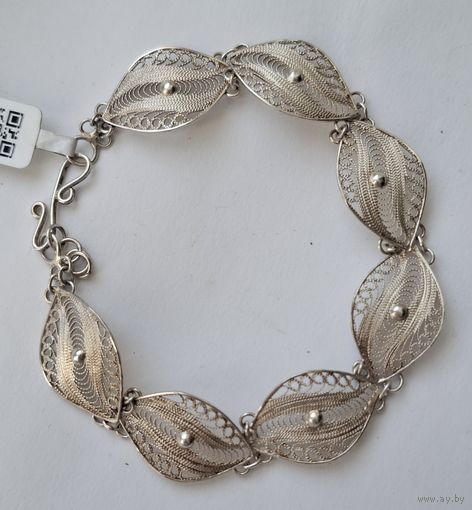 Браслет серебро,  проба 925. Филигрань. Длина 20 см