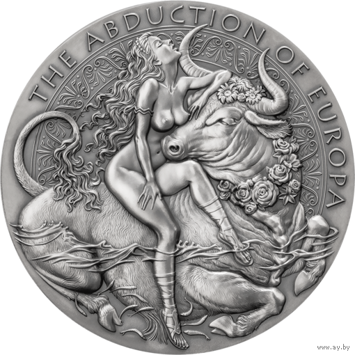 RARE Камерун 10000 франков 2023г. "Похищение Европы". Монета в капсуле; деревянном подарочном футляре; номерной сертификат; номер монеты на гурте; коробка. СЕРЕБРО 1000гр.
