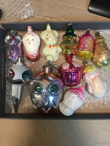 Новогодние игрушки собачка , сова , дед мороз , цыпленок  ,  лев  и др.