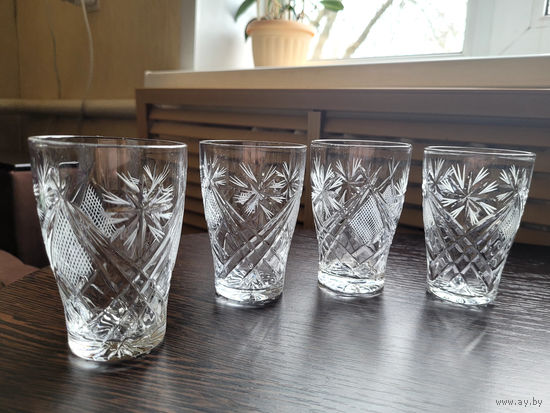 Рюмки/стопки, хрусталь, алмазная грань, одним лотом 4 шт.