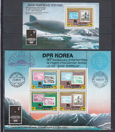 Воздухоплавание. Дирижабли. КНДР. 1980. Малый лист. Michel N 2047-2050, бл83 (28,0 е)