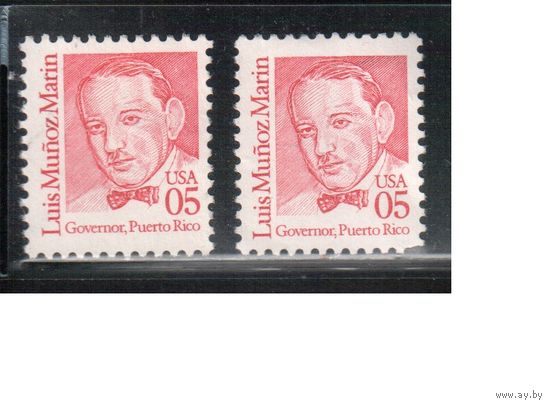 США-1990, (Мих.2077 х+у),   * (без клея) ,Стандарт, Личности, Губернатор Пуэрто-Рико  (одиночка),2 типа бумаги