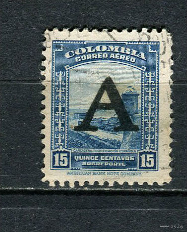 Колумбия - 1950 - Надпечатка А на 15С - [Mi.568] - 1 марка. Гашеная.  (Лот 25EG)-T2P1