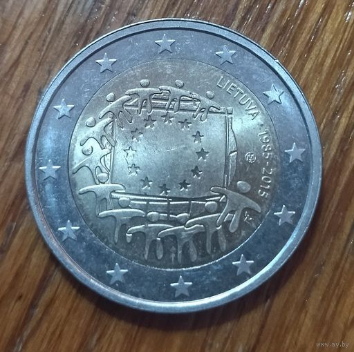 Литва, 2 евро 2015 года, 30 лет флагу ЕС