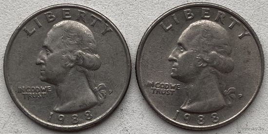 США 25 центов (квотер) 1988 г. P. Цена за 1 шт.