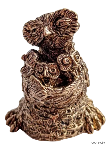 Колокольчик Сова с совятами Бронза