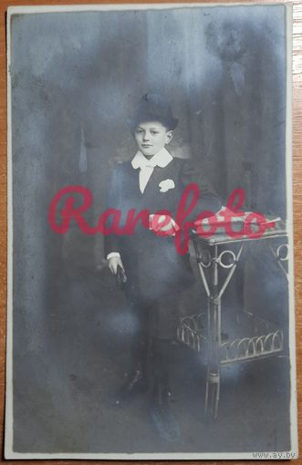 1910-е Открыточный формат мальчик в путешествии по Европе печать фотоателье г. Мальдегем Бельгия