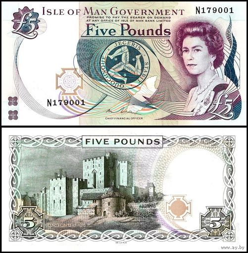 Остров Мэн 5 фунтов образца 2015 года UNC p48