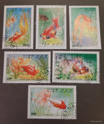 Марки. Вьетнам. 1990 год. Рыбы. Фауна (6 марок)