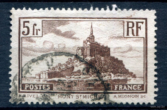 Франция (Республика) - 1929г. - архитектура, Сен-Мишель, 5 fr - 1 марка - гашёная [Mi 240 b]. #1-Fr-7-A-1