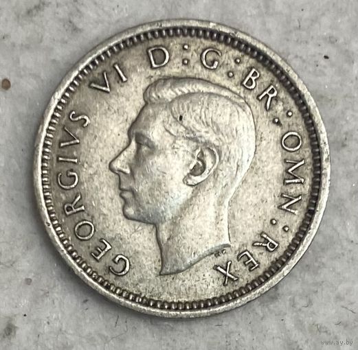 Монета Великобритания 3 пенса 1937 год. Георг VI. Серебро