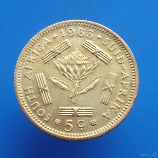 Южная Африка ЮАР 5 центов 1963 серебро.500