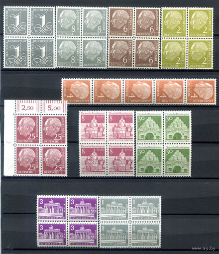 Берлин, ФРГ - стандартные выпуски - 41 марка - 9 квартов и 1 сцепка - MNH. #O-W-82-D-1
