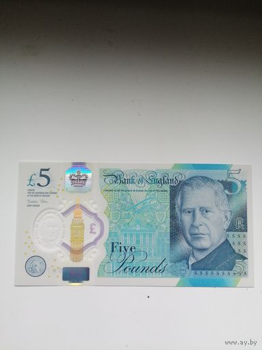 Великобритания 5 Чарльз 3. UNC полимер с рубля