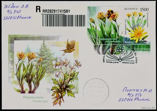 Беларусь 2009 год Конверт первого дня Флора. Охраняемые растения Беларуси