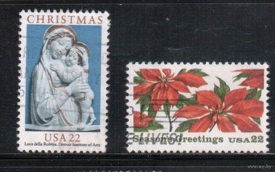 США-1985, (Мих.1778-1779),  гаш., Рождество, Цветы, Искусство(полная серия)(1)