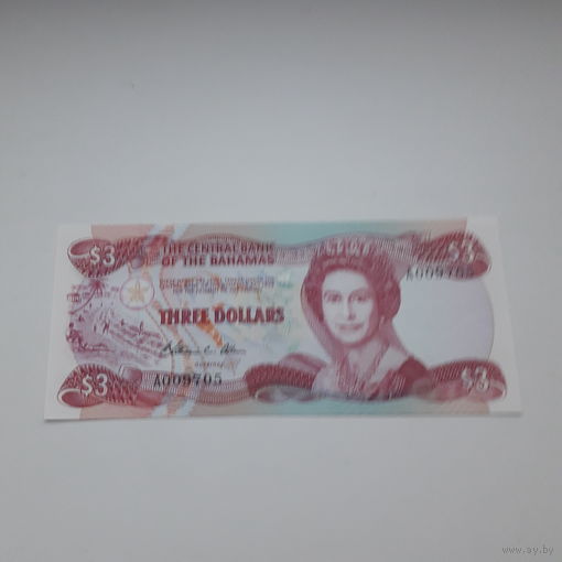 БАГАМСКИЕ ОСТРОВА 3$ 1974 год/ нечастая, серия А 009705/
