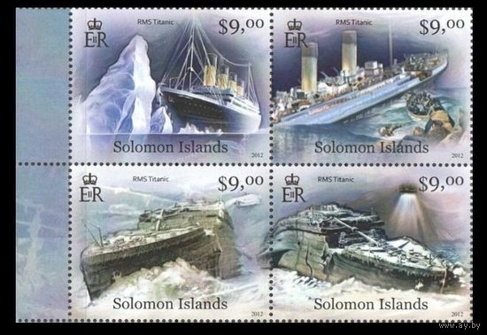 Соломоновы Острова 2012** Корабли Титаник, кварт 4 марки левое поле