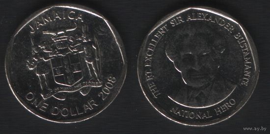 Ямайка km189 1 доллар 2008 год (нов.тип) (круг) (6 ТОРГ ЛЮБОЙ