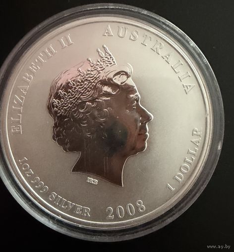 1 доллар 2008 г.  Год Крысы.  Елизавета 2.  Австралия.  УНЦИЯ.  Серебро. 999 пр.