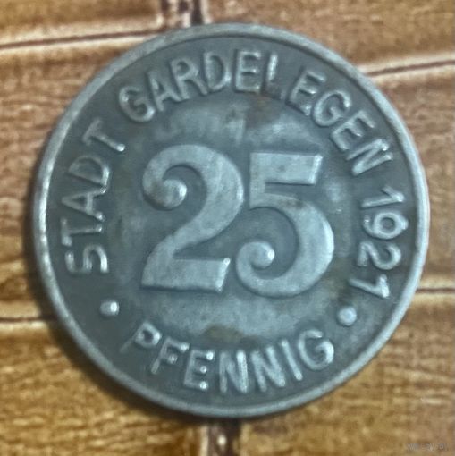 Монета 25 пфеннигов 1921 год. Гарделеген. Веймарская республика.