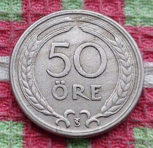 Швеция 50 оре (центов) 1946 года, AU. Густав V Адольф.