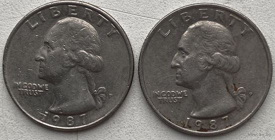 США 25 центов (квотер) 1987 г. P. Цена за 1 шт.