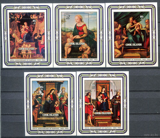 Острова Кука - 1983г. - Рождество, картины - 5 блоков - полная серия, MNH [Mi bl. 138 - bl. 142]. #3-WB-Z-2-19