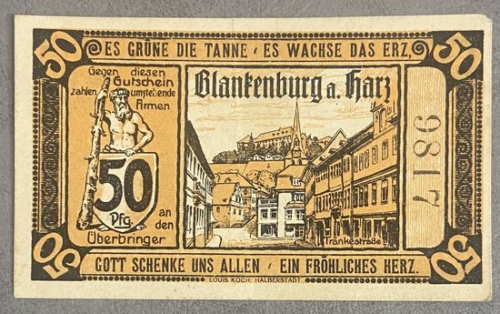 Нотгельд 50 пфеннигов 1920 год Бланкенбург-ам-Гарц. Веймарская республика