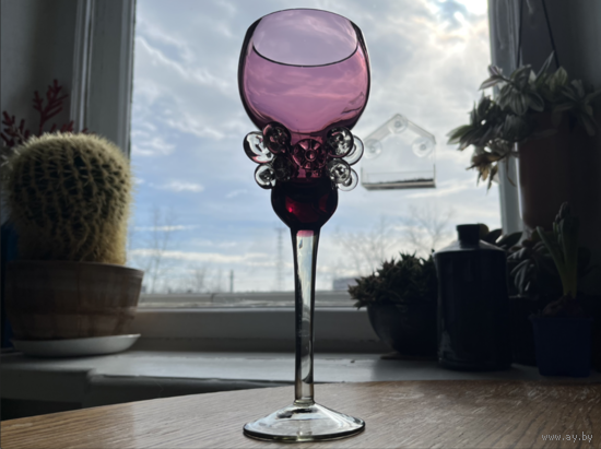 Бокал подсвечник стрыйский завод Марганцевое стекло 25см