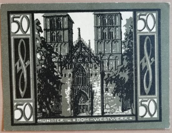 Германия 50 пфеннигов 1921 г Мюнстер (Munster) 916.1, вар.4 aUNC