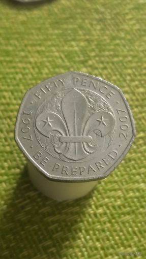 Великобритания 50 пенсов 2007 г ( 100 лет со дня основания Скаутского движения )
