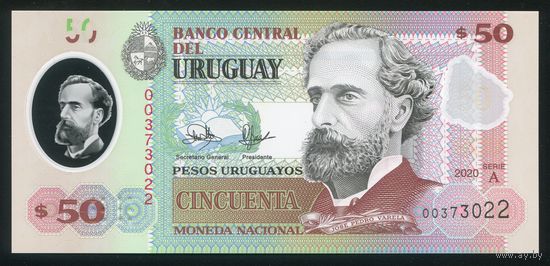 Уругвай 50 песо 2020 г. P102(1). Серия A. Полимер. UNC