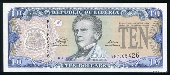 Либерия. 10 долларов 2011. P27f. Серия BH. UNC