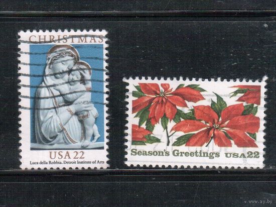 США-1985, (Мих.1778-1779),  гаш., Рождество, Цветы, Искусство(полная серия)(2)