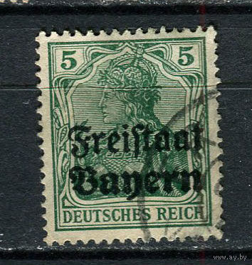 Бавария в составе Веймарской республики - 1919 - Надпечатка Freistaat Bayern 5Pf - [Mi.138] - 1 марка. Гашеная.  (Лот 140CB)