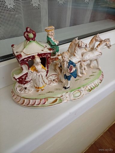 Редкая, винтажная композиция "Экипаж- карета" фаянс, германия 1950-60г шикарная!