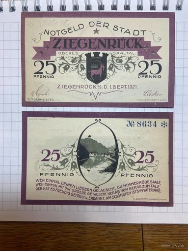 25 пфеннигов (нотгельды) г. Германия Зигенрюк-1201
