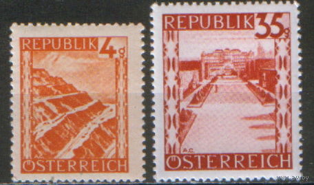 2 марки из серии 1946г. Австрия "Ландшафты" MNH