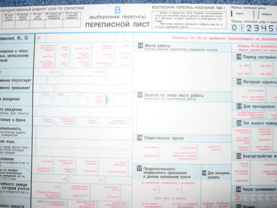 Переписной лист Всесоюзной переписи 1989 года РЕДКОСТЬ