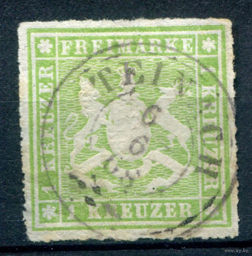 Королевство Вюртемберг - 1865/67г. - Герб Вюртемберга, 1 Kr - 1 марка - гашёная [Mi 30]. #1-Wu-24-A-1