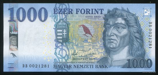 Венгрия. 1000 форинтов 2017 г. P203a. Серия DB. UNC
