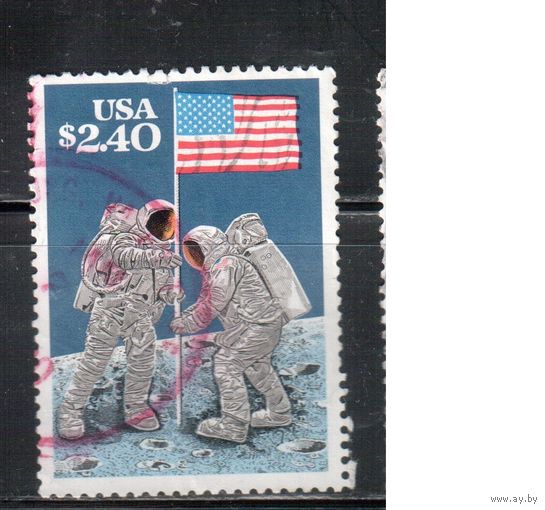 США-1989, (Мих.2046),  гаш.,  Космос, Астронавты, Флаг (одиночка)(1)