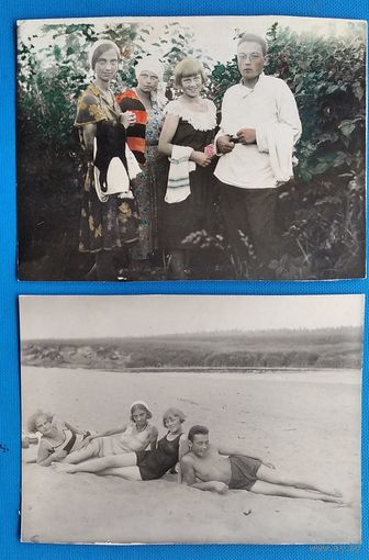 2 фото молодежи на отдыхе. 1932 г. 8.5х11.5 см. Цена за оба.