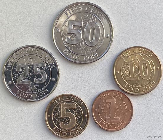 Зимбабве 1, 5, 10, 25, 50 центов 2014 г. Набор 5 монет