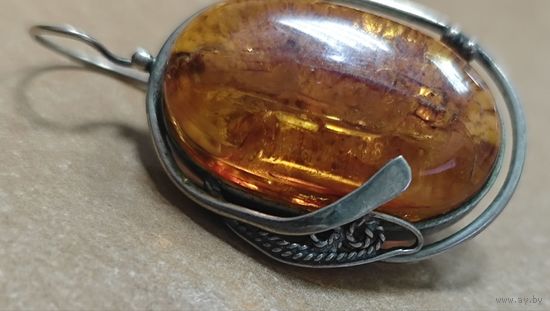 Брошь Янтарь, мельхиор. Времен СССР